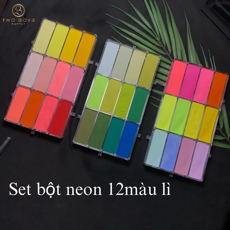 BỘT MÀU LÌ NEON SET 12màu 03,đắp móng,ombre,nặn hoa bột