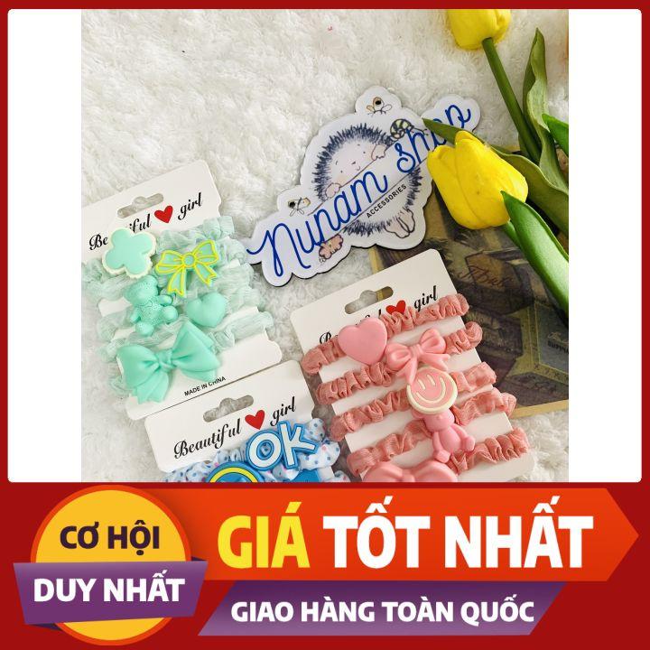 Set 5 dây crunchies buột tóc phối theo màu họa tiết cực trend - Nunam shop đồ cột tóc đẹp, cute, cao cấp