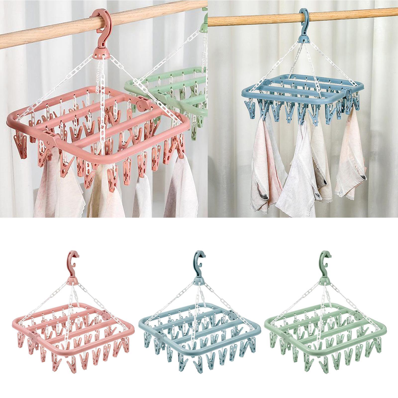 32 Peg Foldable Clip Hangers, Underwear Hanger with Clips, Plastic Laundry Clip and Drip Drying Hanger for Socks, Bras, Lingerie, Clothes