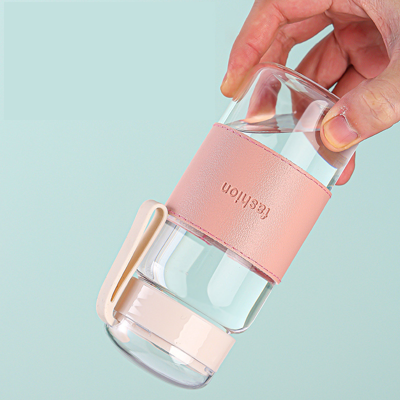 Bình Thuỷ Tinh Có Dây Đeo Dung Tích 340ml Kèm Bọc Da In Hình Chòm Sao - Giao Màu Ngẫu Nhiên