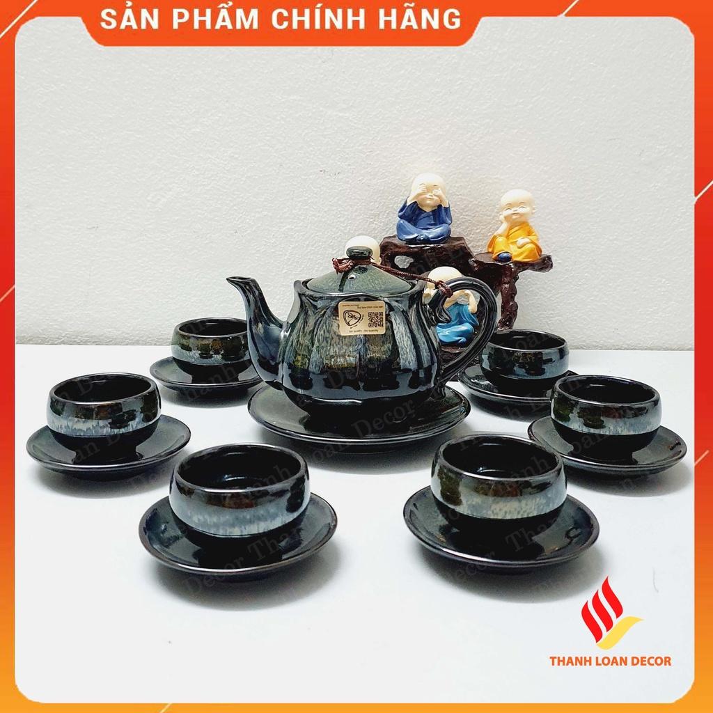 Bộ ấm chén uống trà cao cấp loại 1 - Men hỏa biến - In logo nổi dưới đáy - Gốm sứ Bát Tràng