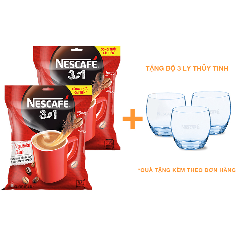 Combo 2 bịch cà phê hòa tan Nescafé 3in1 vị nguyên bản - công thức cải tiến -