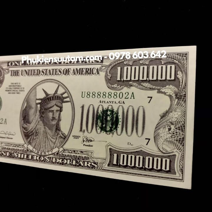Tờ Lưu Niệm 1 Triệu USD Hình Núi Rushmore 4 Tổng Thống Mỹ Dạ Quang, kích thước: 16.5cmx6.5cm, màu trắng - SP005972