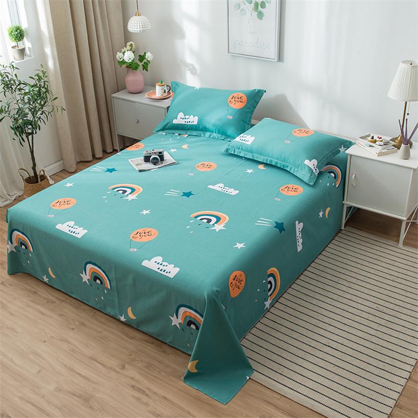 Nguyên Chất 100% Cotton Tấm Phẳng Hoạt Hình Thời Trang In Ga Giường Đơn Đôi Nữ Hoàng Vương Kích Thước Drap Giường Vỏ Gối