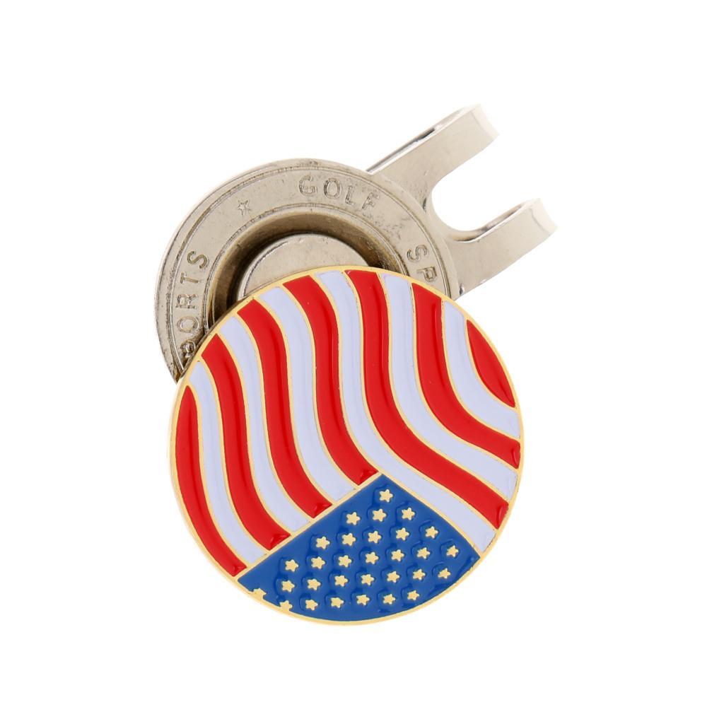 2 Pieces USA Flag Alloy Golf Ball Marker Magnetic Hat Clip Golf Accessories
