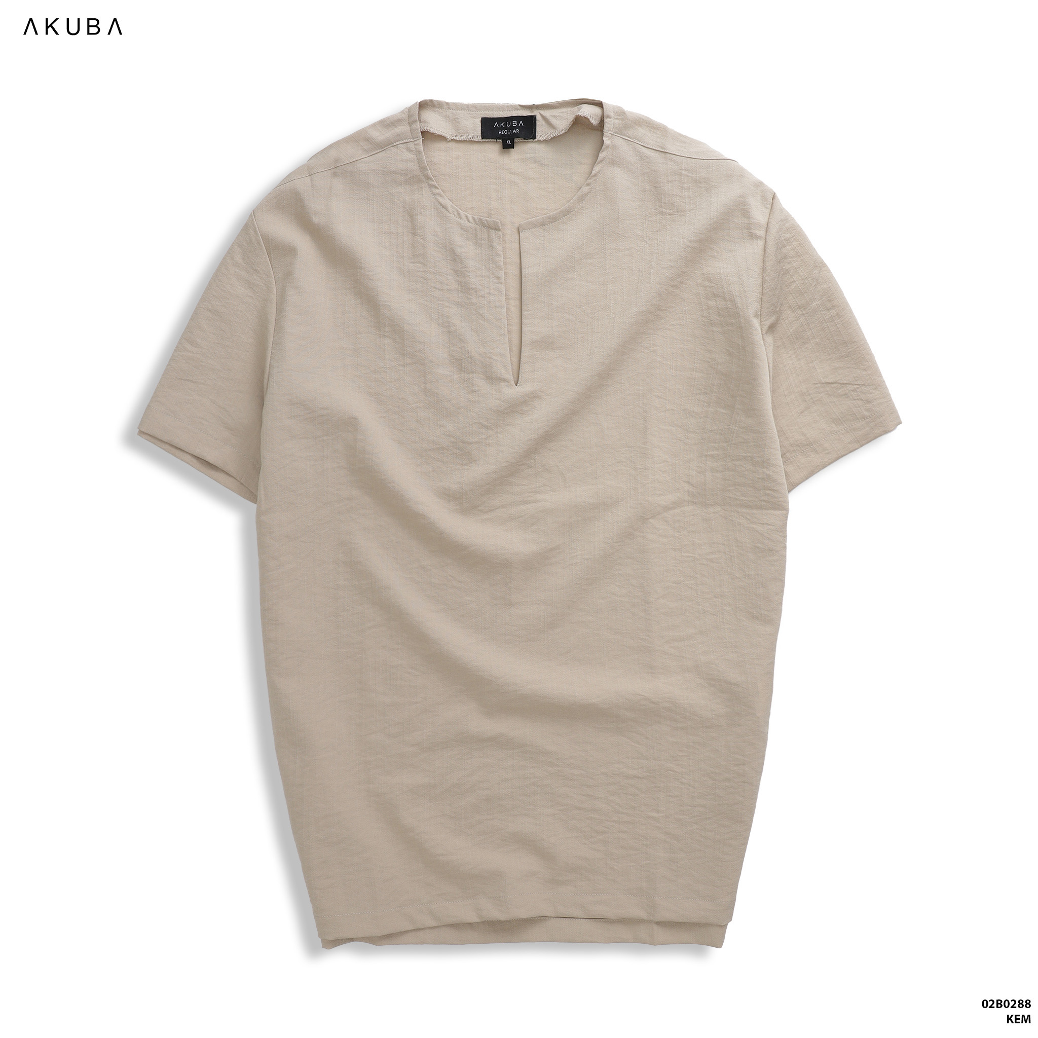 Áo linen nam tay ngắn trơn AKUBA form regular, vải linen nhẹ, thấm hút cực tốt, thân thiện môi trường 02B0288