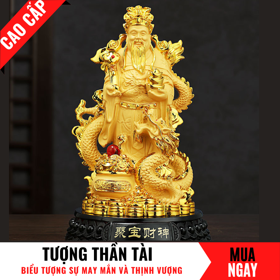 Tượng Thần Tài Cưỡi Rồng Bằng Vàng Cát Mỹ Nghệ Cao 29cm