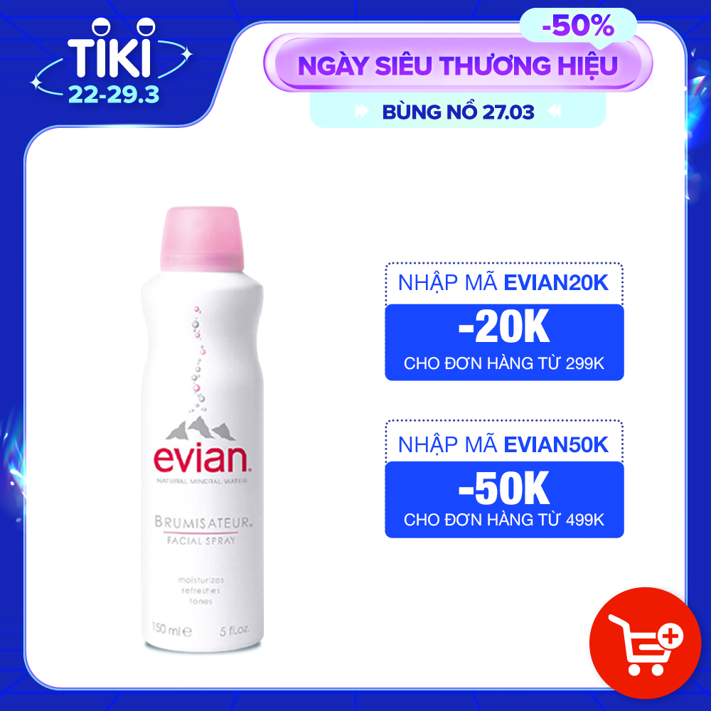 Xịt khoáng cấp ẩm và làm dịu da Evian Brumisateur 150ml