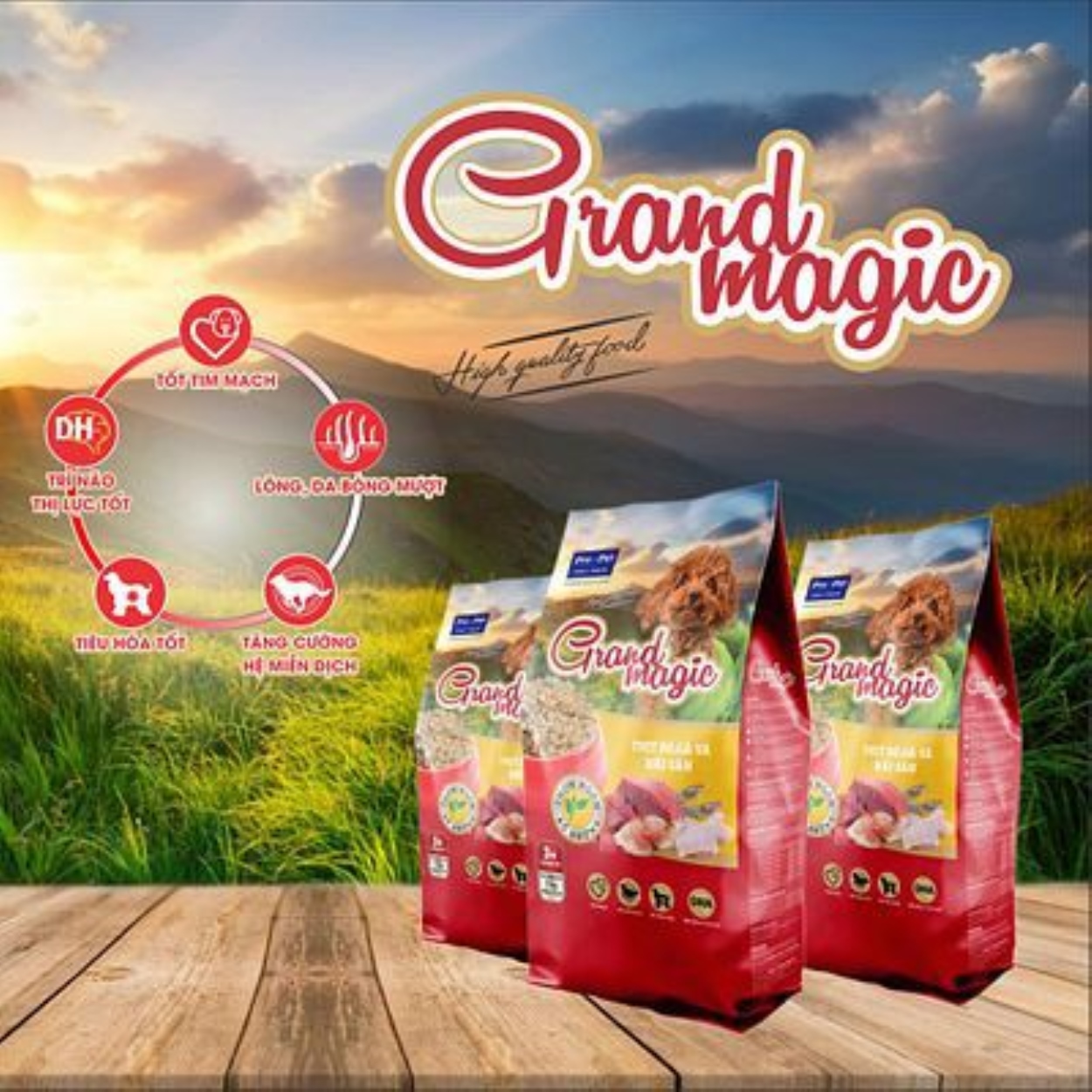 Thức Ăn Hạt Cao Cấp GRAND MAGIC Dạng Viên Cho Chó Vị Thịt Bò Gà Và Hải Sản 1kg