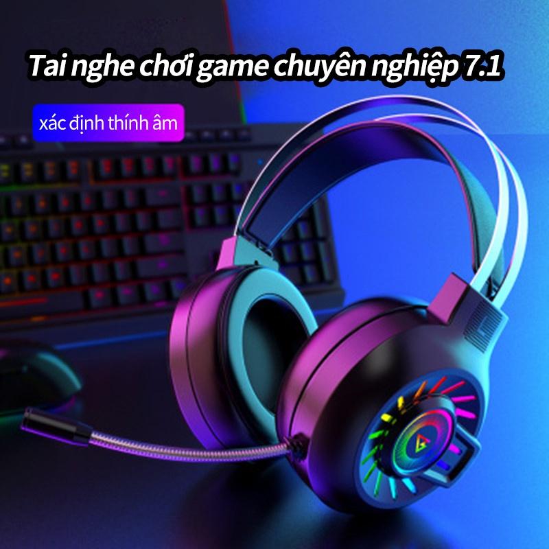 Tai nghe headphone H300 RGB phát sáng 7.1 âm thanh trầm kèm microphone chơi game màng bass kim lọai-