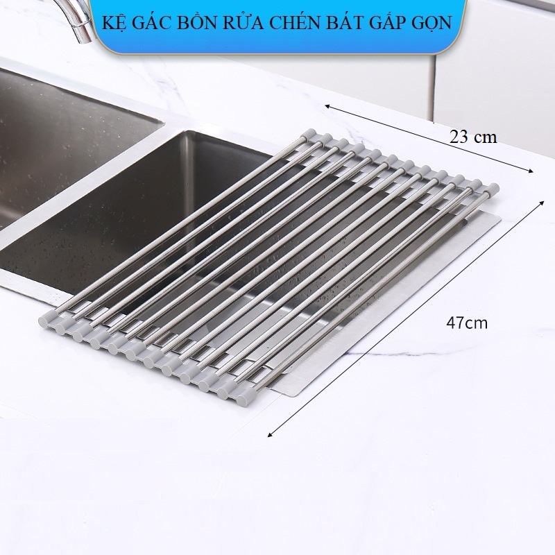 Kệ gác bồn rửa chén bát Inox 304 gấp gọn Latimax - Giá gác bồn rửa chén đa năng