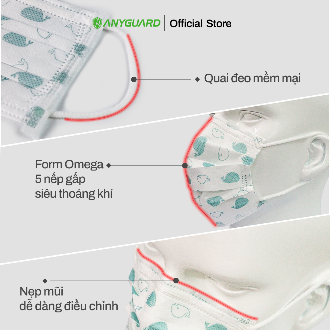 Khẩu Trang Trẻ Em Anyguard Hàn Quốc 3 Lớp Chính Hãng (Cho Bé Dưới 7 Tuổi - Hộp 50 Chiếc)-베이비 마스크 - Face Mask For Kids Under 7 yearsold-ISO 9001:2015, ISO 13485:2016, QCVN 01:2017/BTC