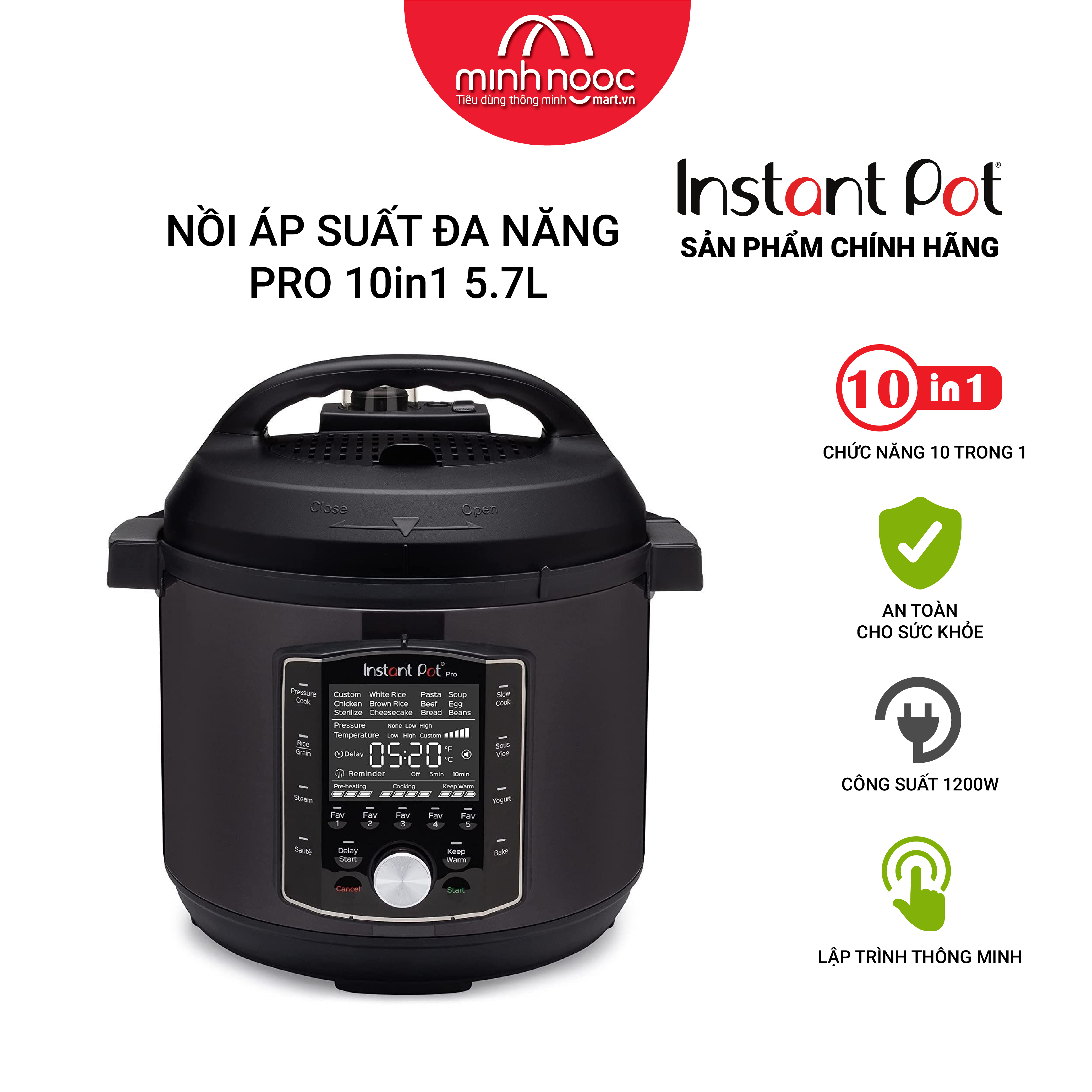 [Hàng chính hãng] COMBO 2-Nồi áp suất điện Đa Năng Instant Pot Pro 10 chức năng trong 1 (10 in 1), dung tích  5.7 lít & Nồi chiên không dầu Instant Vortex Plus ClearCook, dung tích 5.7 lít. 7 chức năng trong 1 ( 7 in 1)