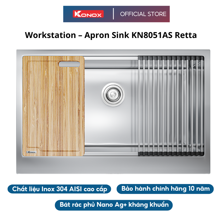 Chậu rửa bát inox 1 hố KONOX Workstation Sink – Apron Sink KN8051AS Retta