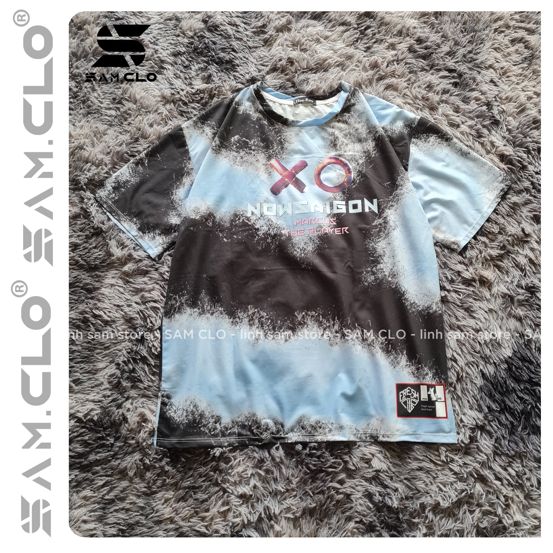 Áo thun in loang SAM CLO ulzzang nam nữ tay lỡ freesize phông form rộng dáng Unisex, mặc lớp, nhóm, cặp hình XO PLAYER