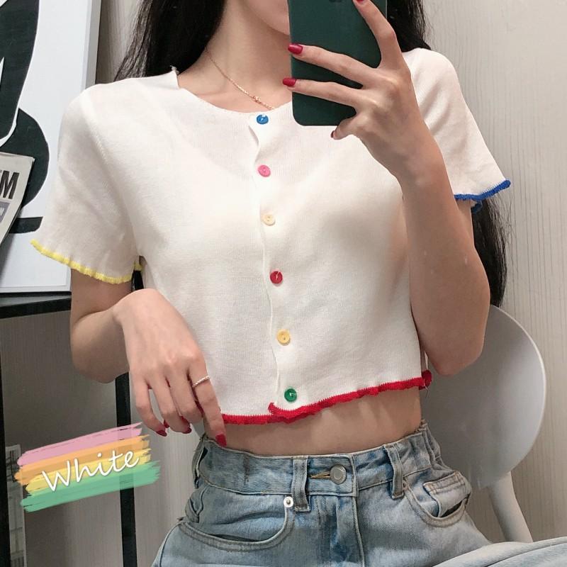 Áo Len Tăm nữ dáng croptop ngắn tay ulzzang Hàn Quốc C31 - Maoshop