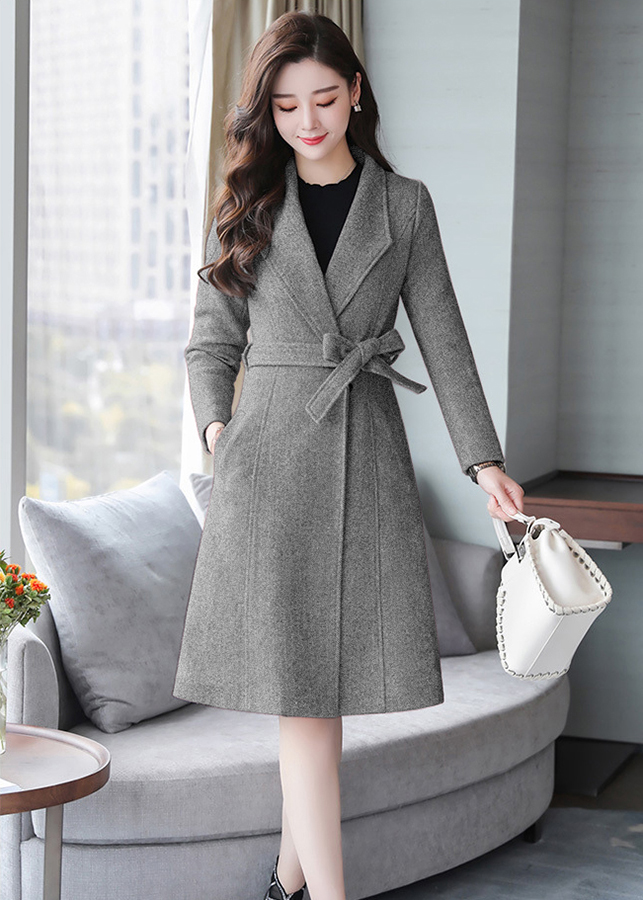 Áo khoác dạ cổ vest cột nơ cao cấp