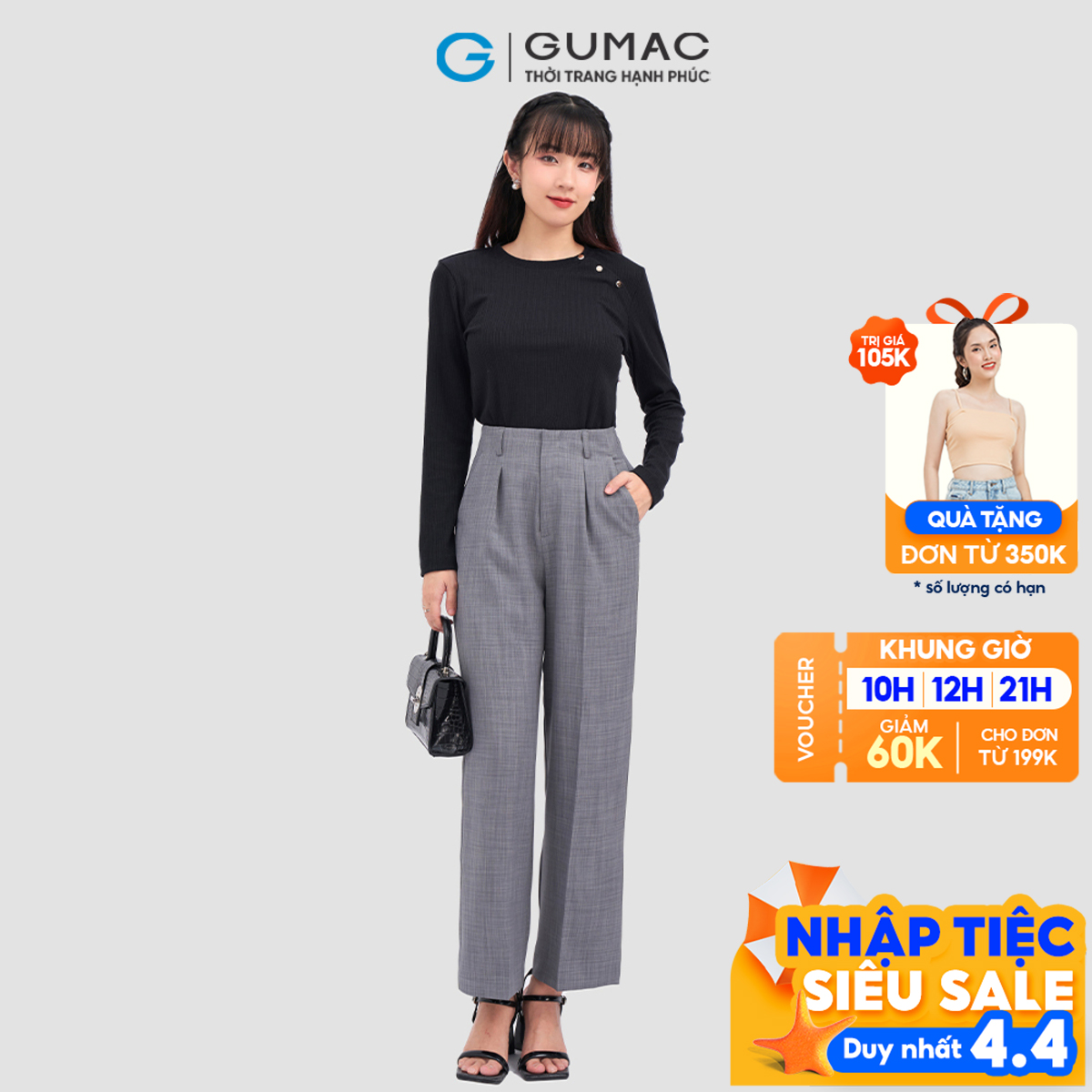 Quầnốngsuônglưngliền thời trang GUMAC QC11006 - Xanh đen - L