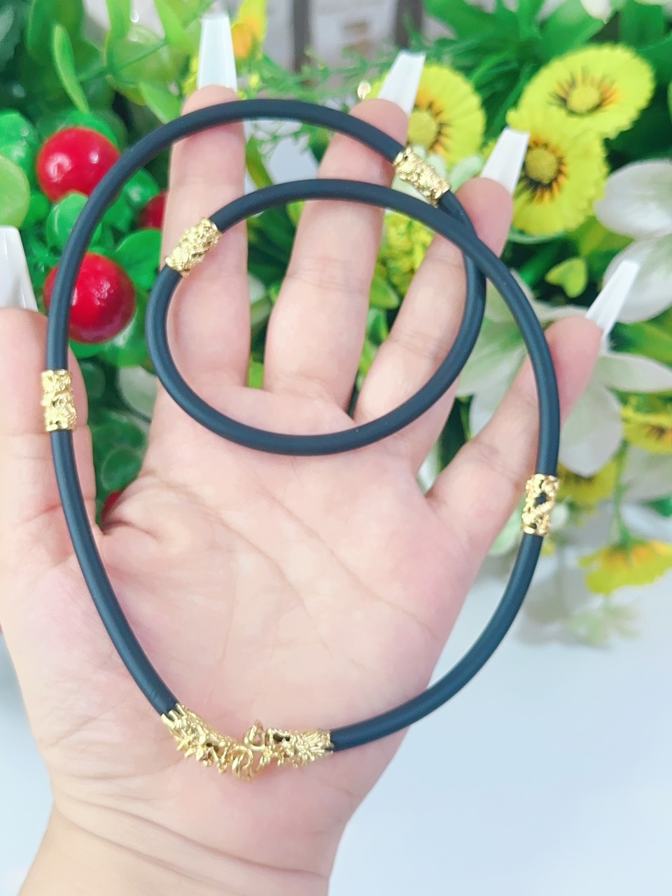 Day chuyền cao su nam bọc rồng mạ 24.k E.V 04