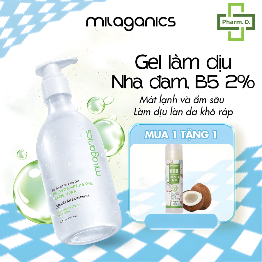 Gel Nha Đam Milaganics Provitamin B5 - Phục Hồi Da Nhạy Cảm, Làm Mát Da Cháy Nắng (300ml)