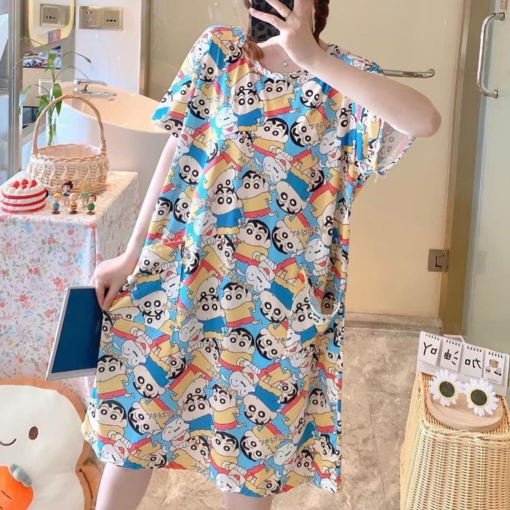 Đầm Ngủ Hoạt Hình Dáng Rộng Thoải Mái Dễ Thương BigSize mềm mại mặc ngủ mặc nhà *