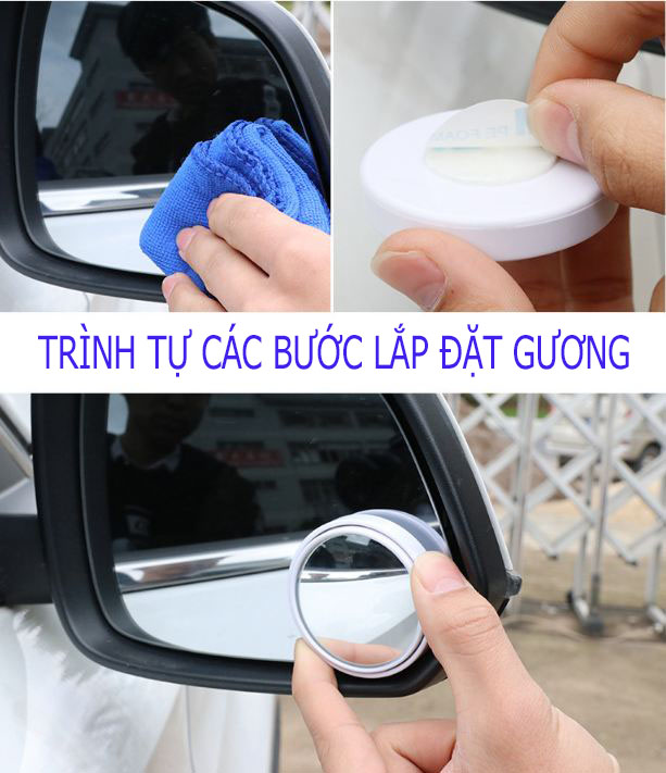 Bộ 2 Gương cầu lồi kính hậu xoay 360 tăng góc quan sát cho lái xe, sử dụng phù hợp cho tất cả các dòng ô tô, xe hơi