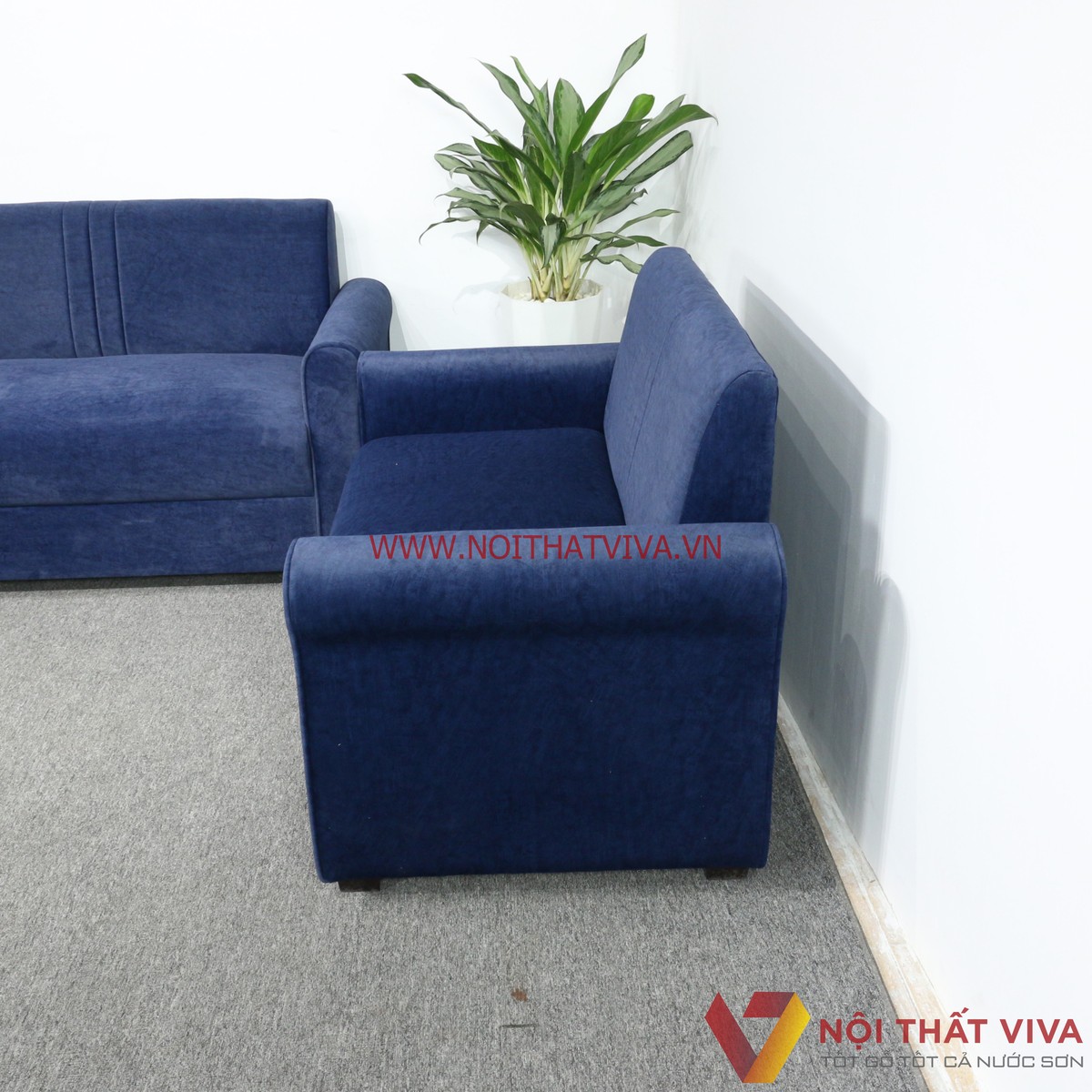 Bộ Sofa Góc Bọc Nhung Màu Xanh Dương Đẹp Hiện Đại Giá Rẻ
