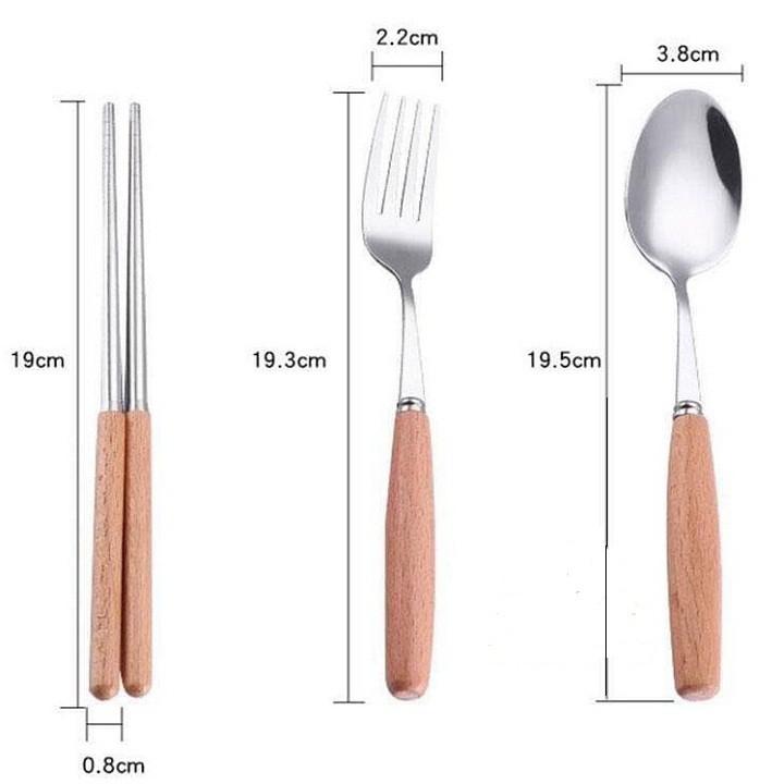 Bộ đũa dĩa thìa inox cán gỗ cao cấp kèm hộp đựng lúa mạnh sang trọng