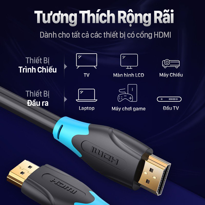 Cáp HDMI chuẩn 2.0 chất lượng  4K 60Hz Vention dây cáp HDMI tốc độ cao chuyên dụng dành cho 1080P 3D TV LCD/màn hình máy chiếu PS4/Xbox/Máy tính/Laptop - Hàng chính hãng