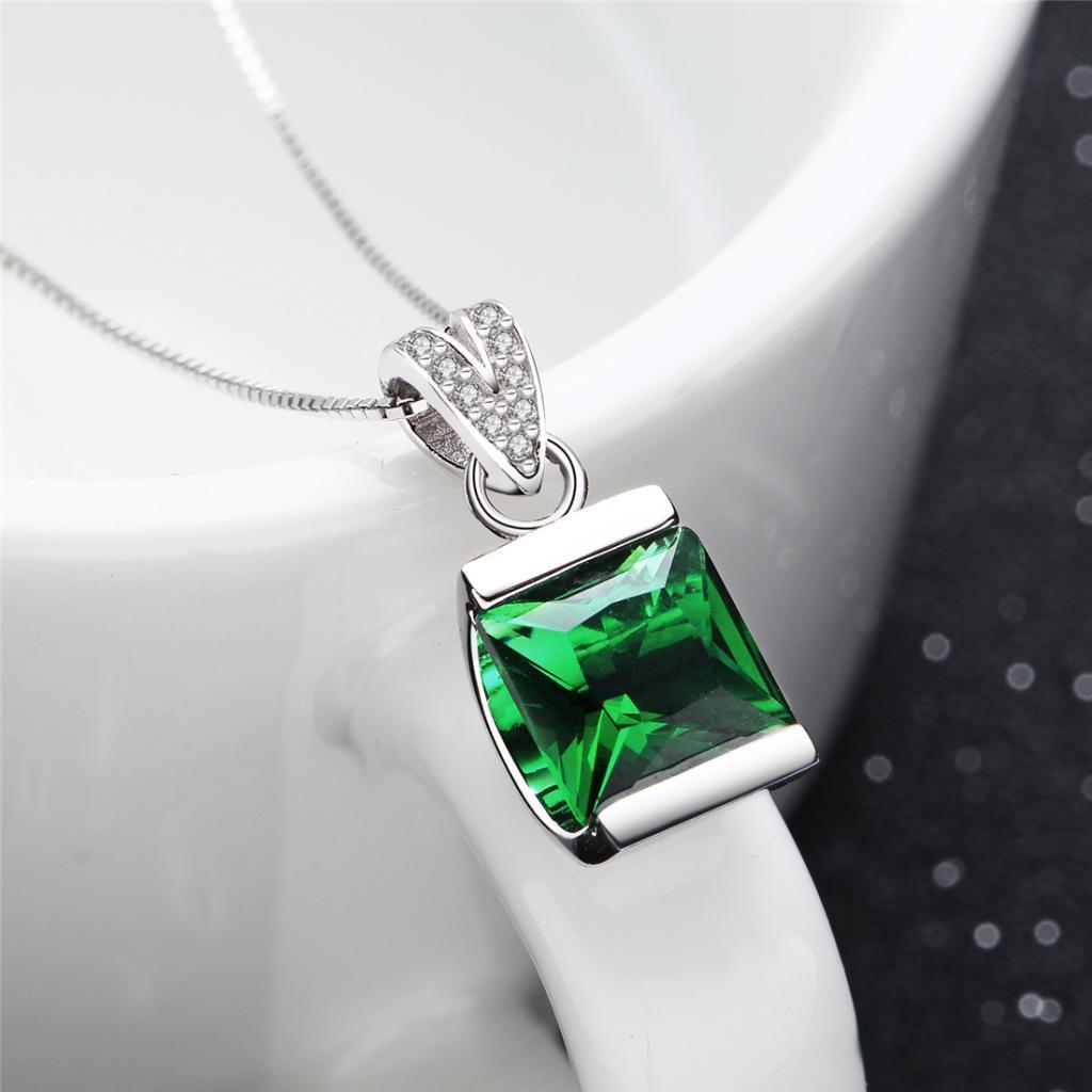Green Gemstone Pendant Valentines Day Gift 925 Sterling Silver Necklace
