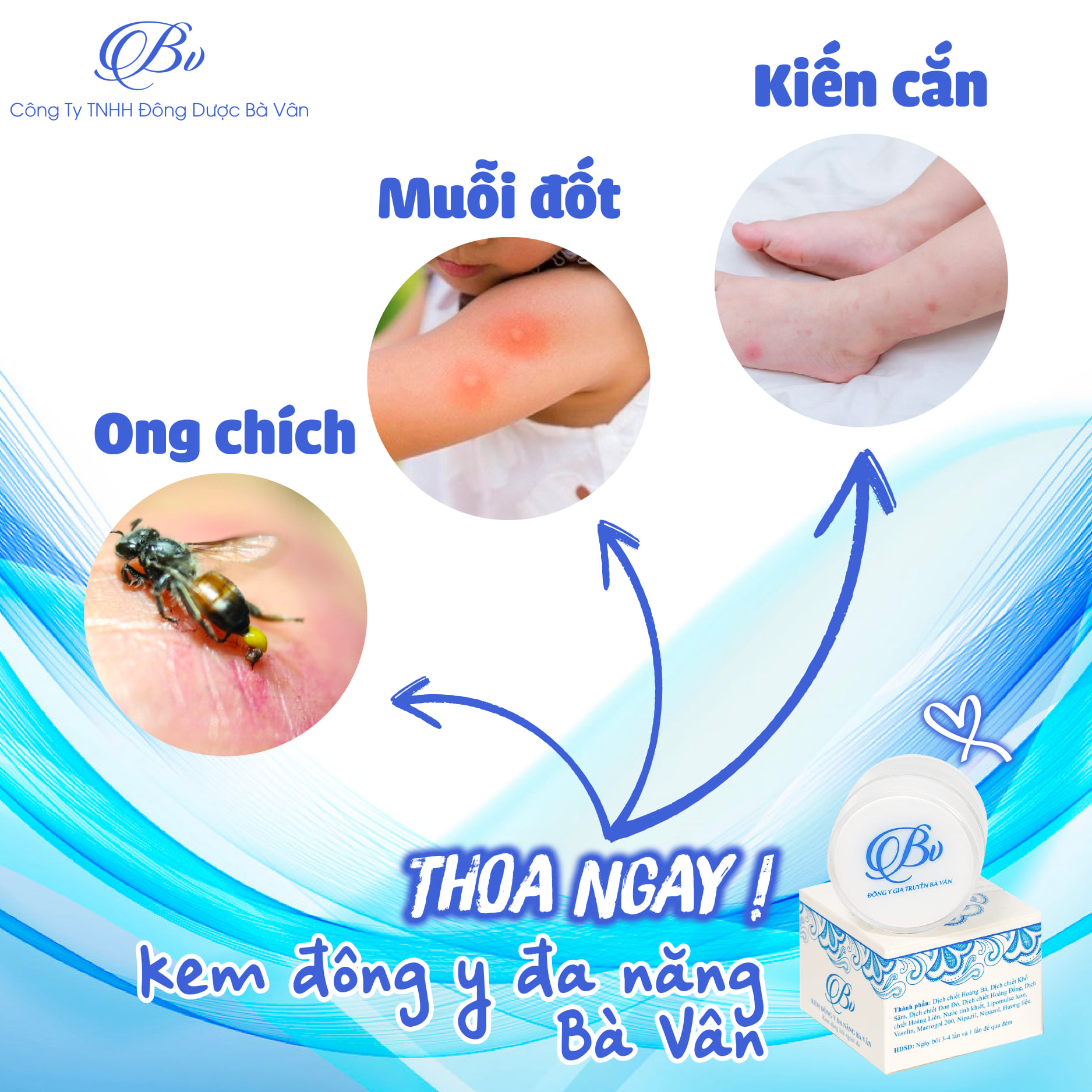 Kem Đông Y Đa Năng Bà Vân, Ngăn Ngừa Tất Cả Các Vấn Đề Về Da Cho Bé như: Rôm sẩy, hăm bỉm, mẩn ngứa, mụn nhọt, muỗi đốt, côn trùng cắn, nhiệt miệng... - Sản phẩm của đông dược Bà Vân