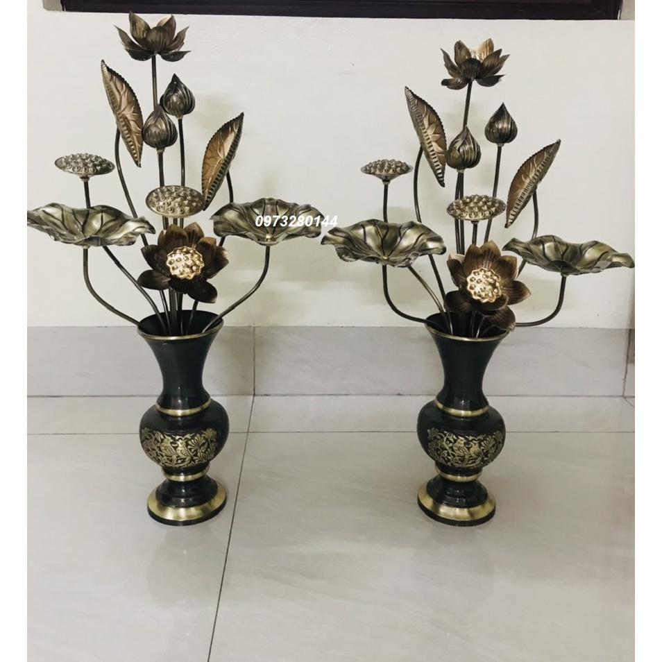 Combo 2 lọ hoa cao 30cm + 2 bó sen 10 cành giả cổ bằng đồng