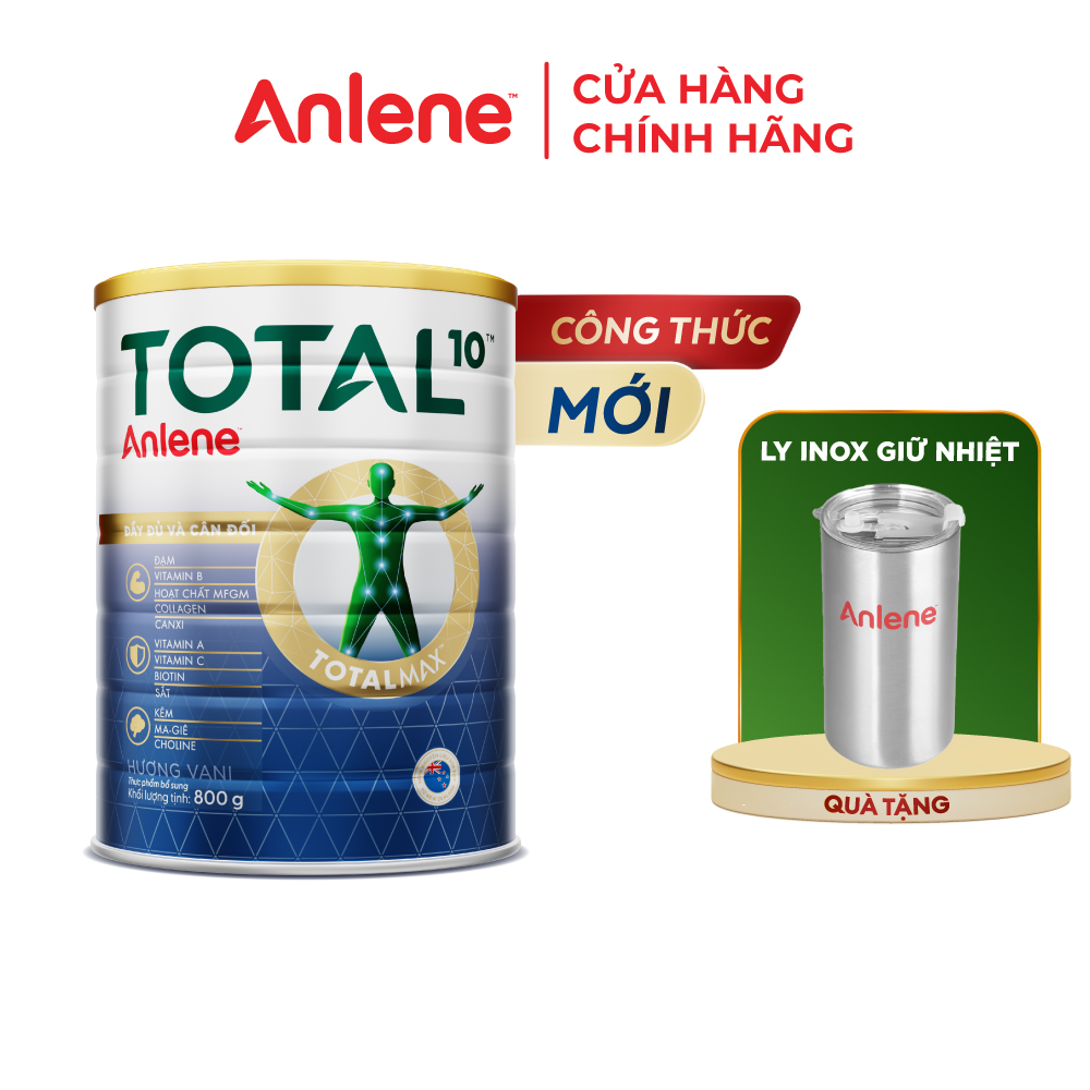 Bao bì mới - Sữa bột bổ sung dinh dưỡng Anlene Total 10 lon 800g - Tặng ly inox