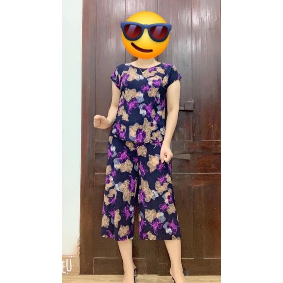 Đồ bộ trung niên cho mẹ, đồ mặc ở nhà, bộ lạnh trung tuổi YOYO ống sớ rộng lửng cho người già người lớn tuổi