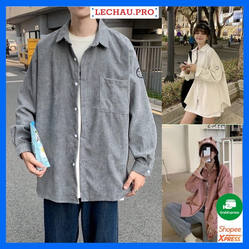 Áo khoác sơ mi nam nữ ulzzang streetstyle thêu icon siêu cute Jacket nhung unisex form rộng hottrend - Hồng &lt; 60kg