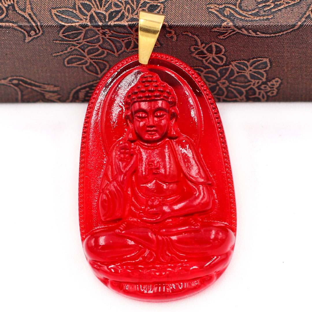 Mặt dây chuyền Phật A Di Đà thủy tinh đỏ 3.6cm MFBO7 - phật bản mệnh tuổi Tuất, Hợi - Mặt size nhỏ