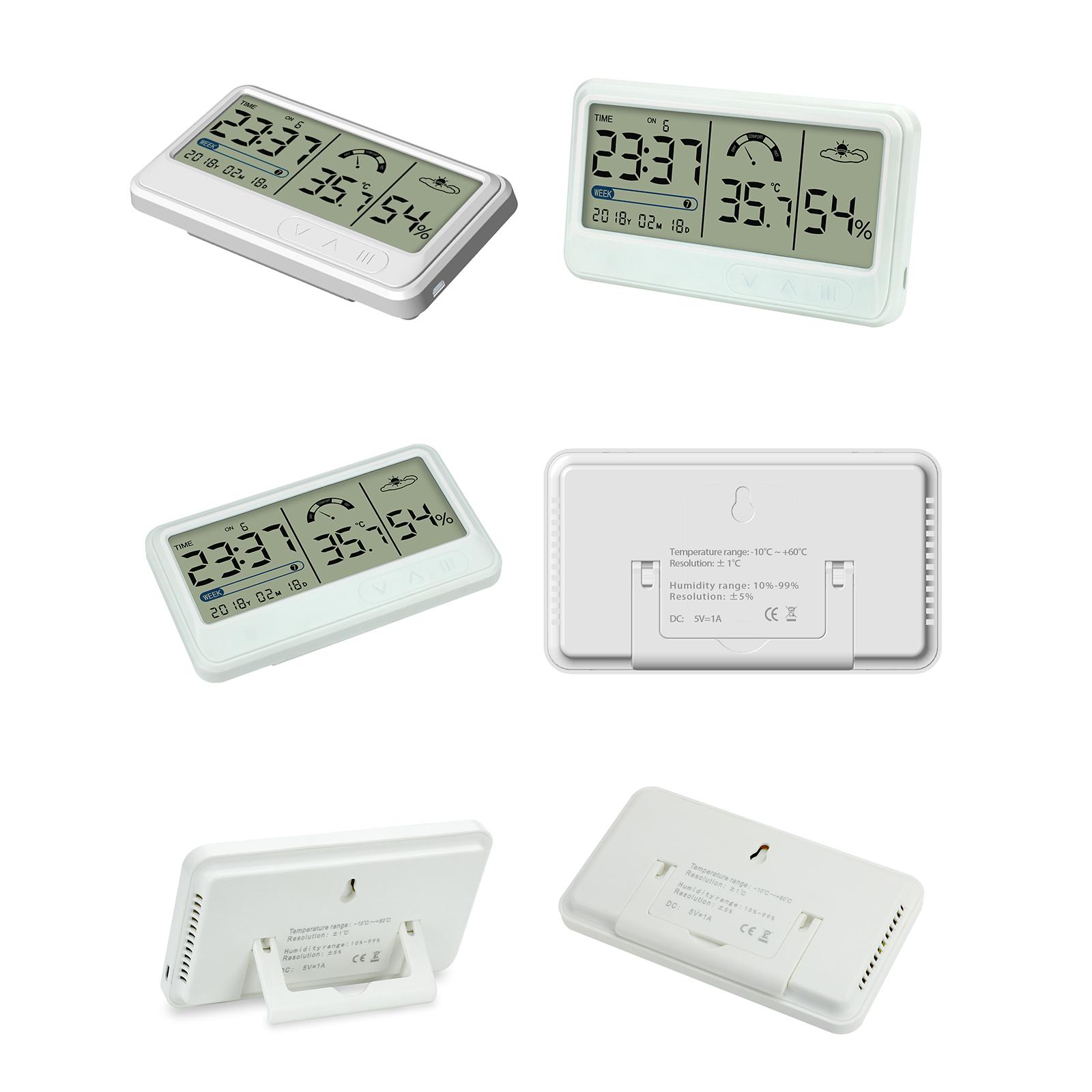 YS201 Indoor Digital Hygrometer Electronic Temperature Humidity Meters Gauge with Time Date LCD Display Clock