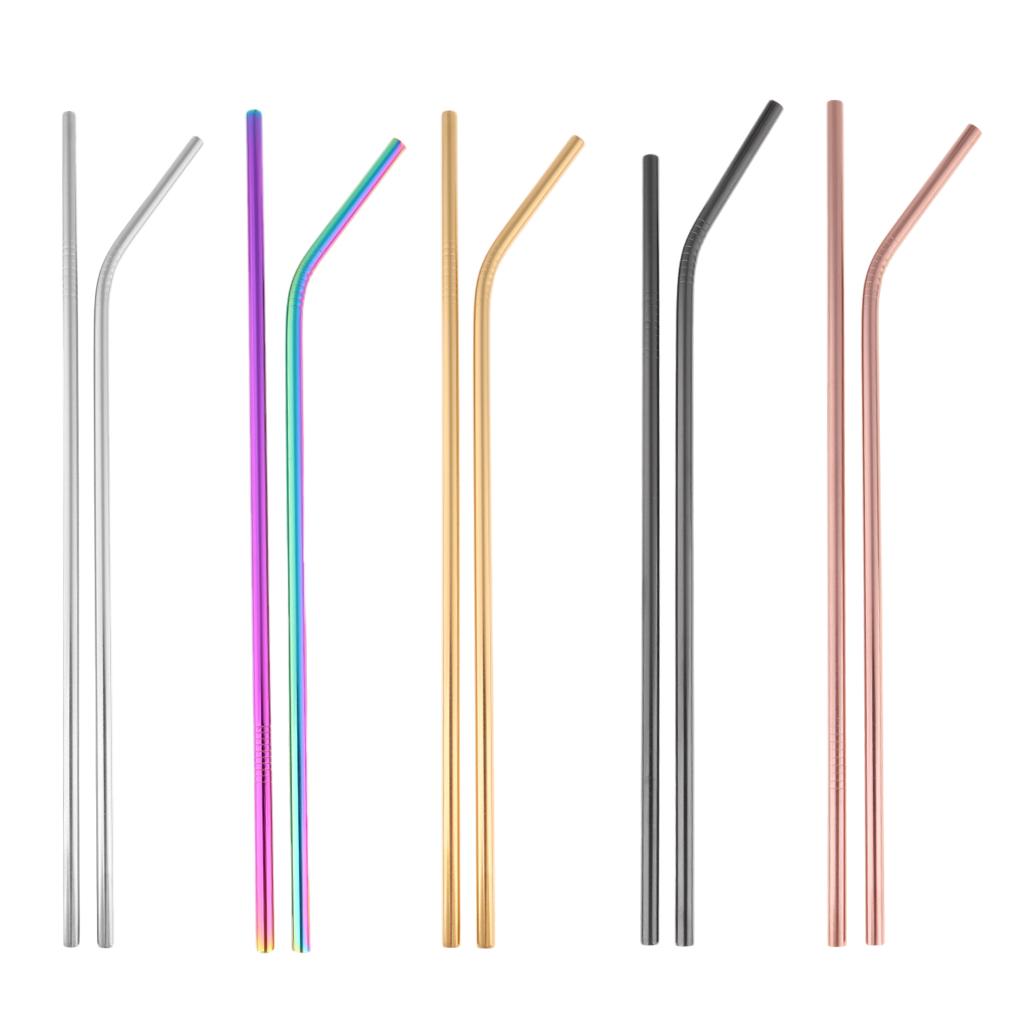 2pcs Stainless Steel Drinking Straw Sucker Straight Bent Set for Party Tumbler Glasses Tea Cup