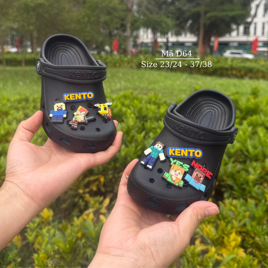 Dép Sục Clog KENTO cho bé trai bé gái 3 - 12 tuổi chống hôi chân, chống trơn, hỗ trợ chống bẹt chân đi học đi chơi NHÍM SHOP D64