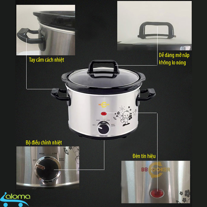 Nồi nấu chậm hầm kho nấu cháo dinh dưỡng 1.5 lít BBcooker BS15 - Tặng 5 bộ Inox có nắp