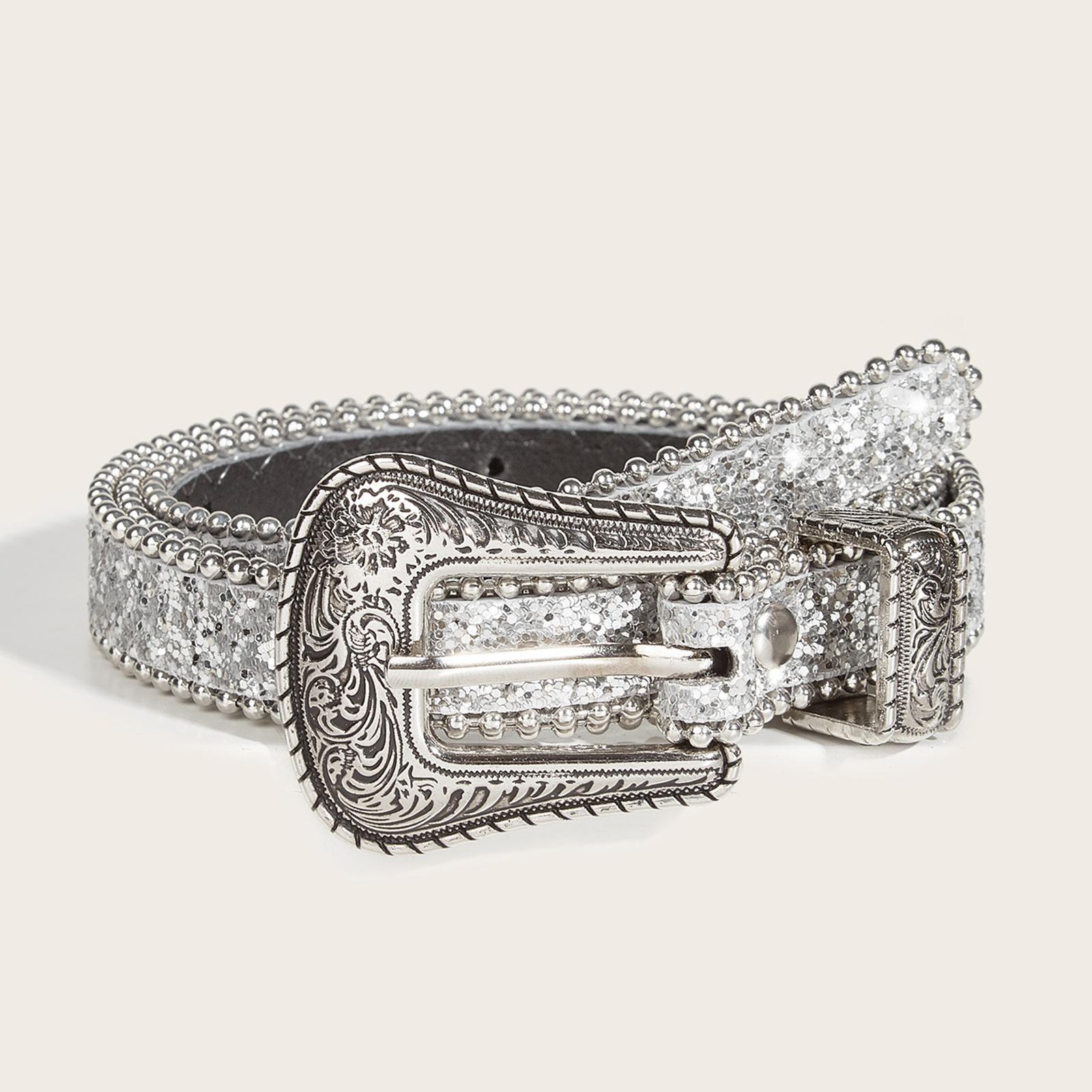 Women PU Leather Waist Belt Pin Buckle Waistband Casual Strap Adjustable Fashion Belt Rhinestone Decoration for, Pants, Dress, Corset