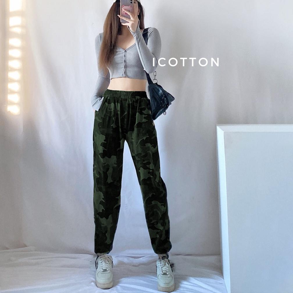 Quần jogger nữ icotton quần thể thao nữ bo gấu chất tổ ong dày dặn không bai xù