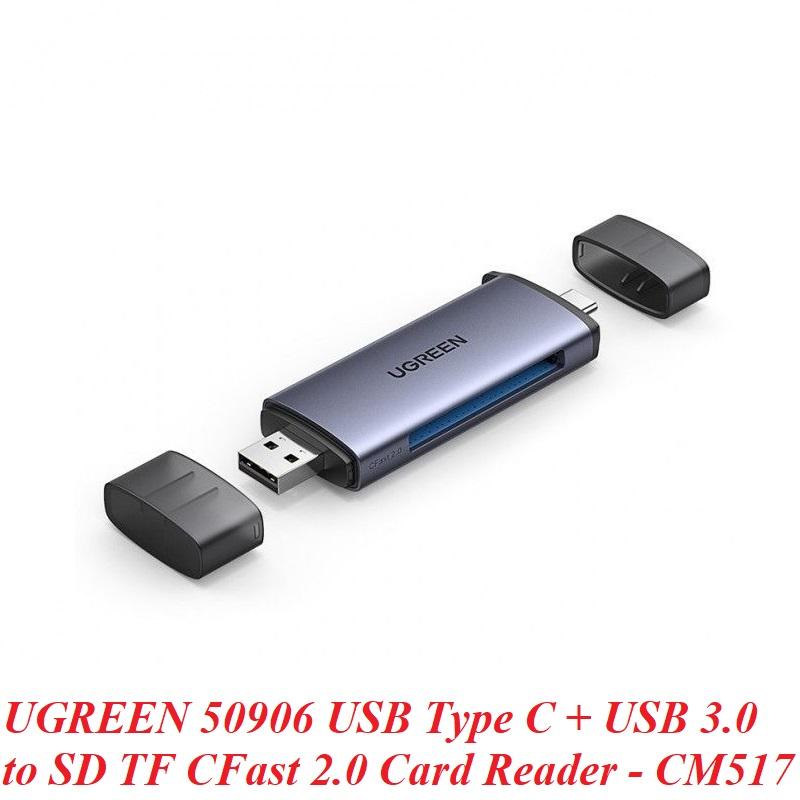 Ugreen UG50906CM517TK Màu Xám Đầu đọc thẻ nhớ 2in1 USB-C 3.1 + USB 3.0 sang SD TF Cfast 2.0 - HÀNG CHÍNH HÃNG