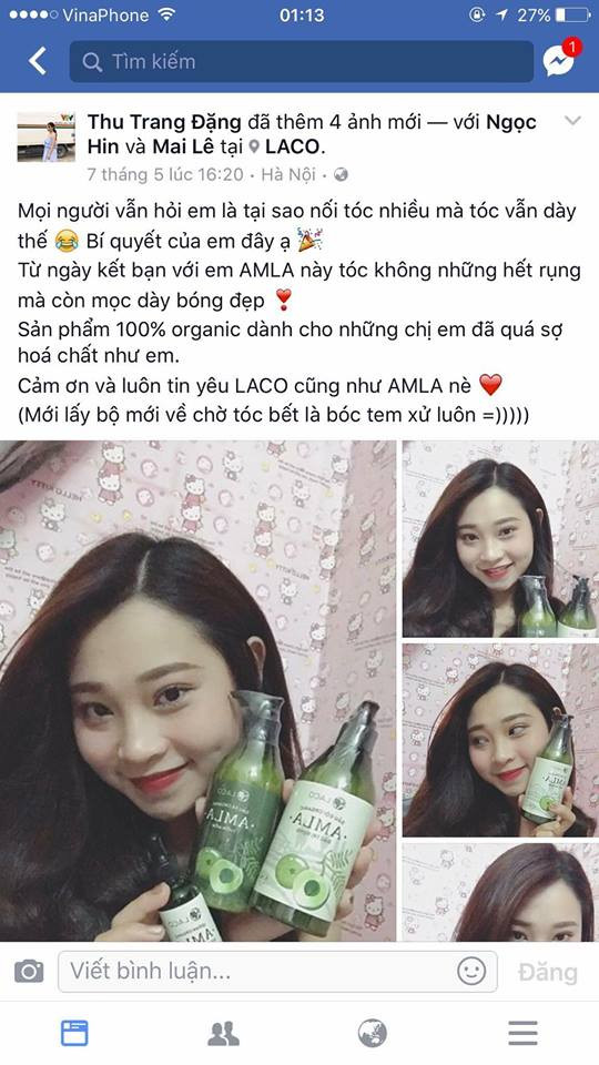 Khách hàng sử dụng sản phẩm dầu gội Laco và có mái tóc như ý
