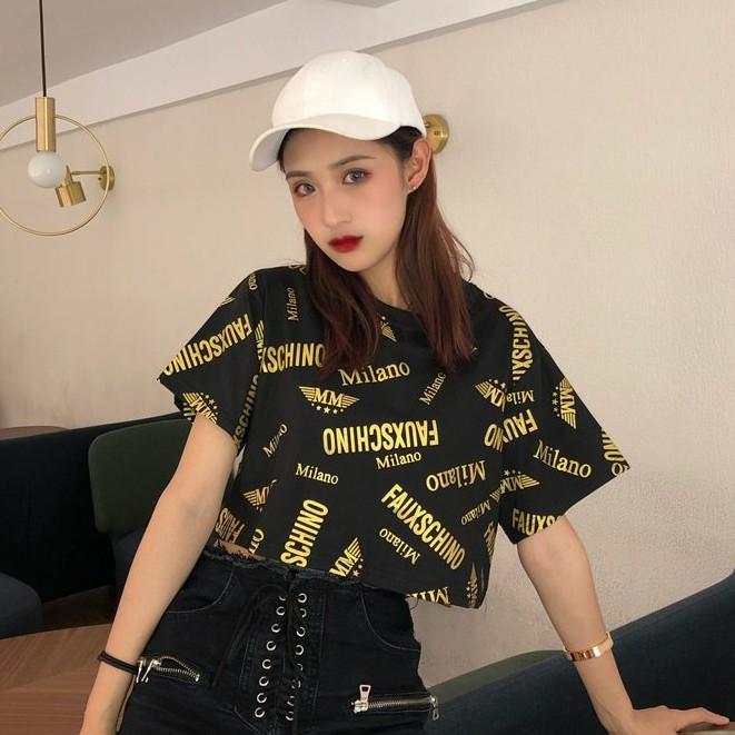 Áo thun nữ cổ tròn ngắn tay in chữ