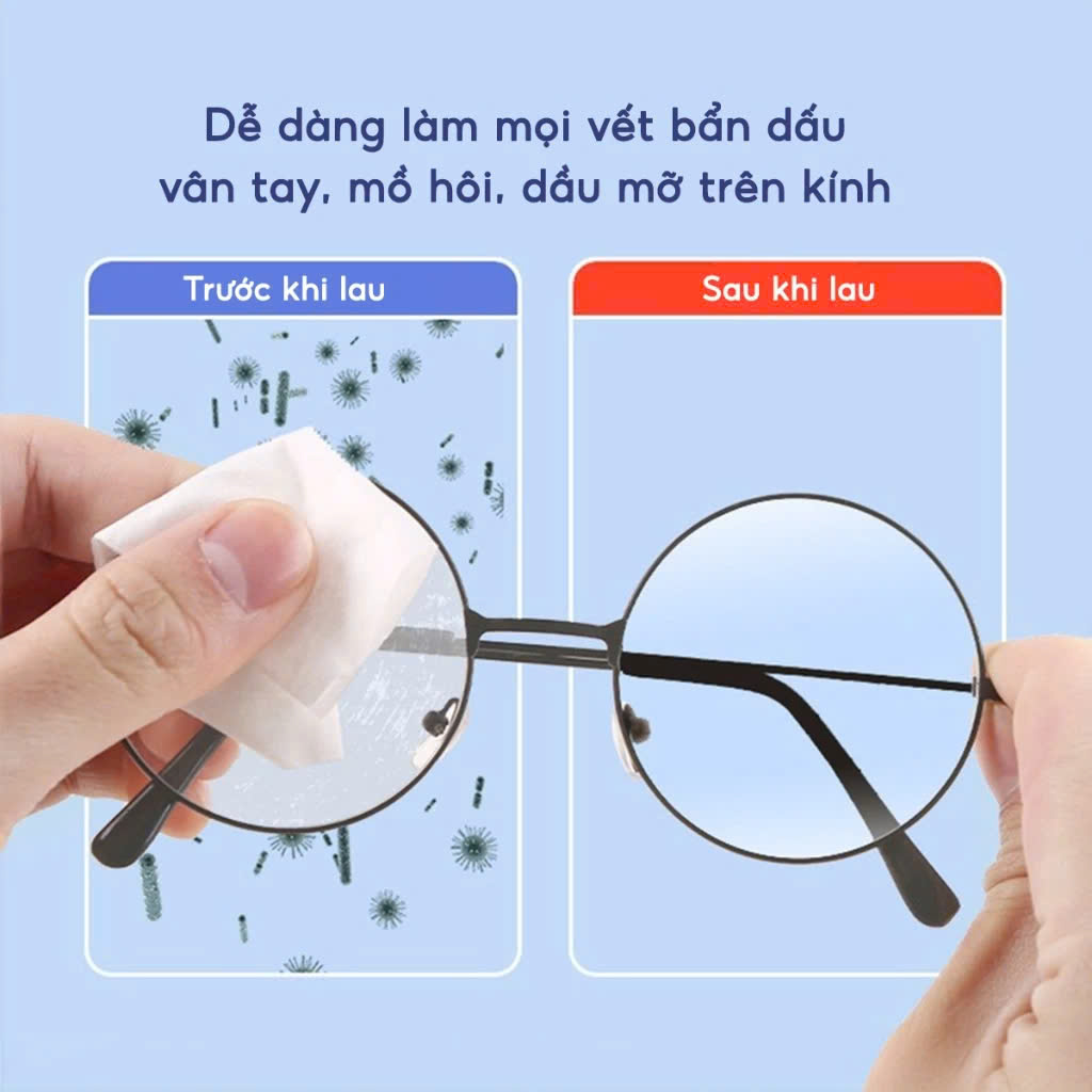 Khăn Lau Kính Nano Hộp 100 Miếng Giấy Lau Kính Chống Bám Hơi Nước, Lau Sạch Vân Tay Bụi Bẩn