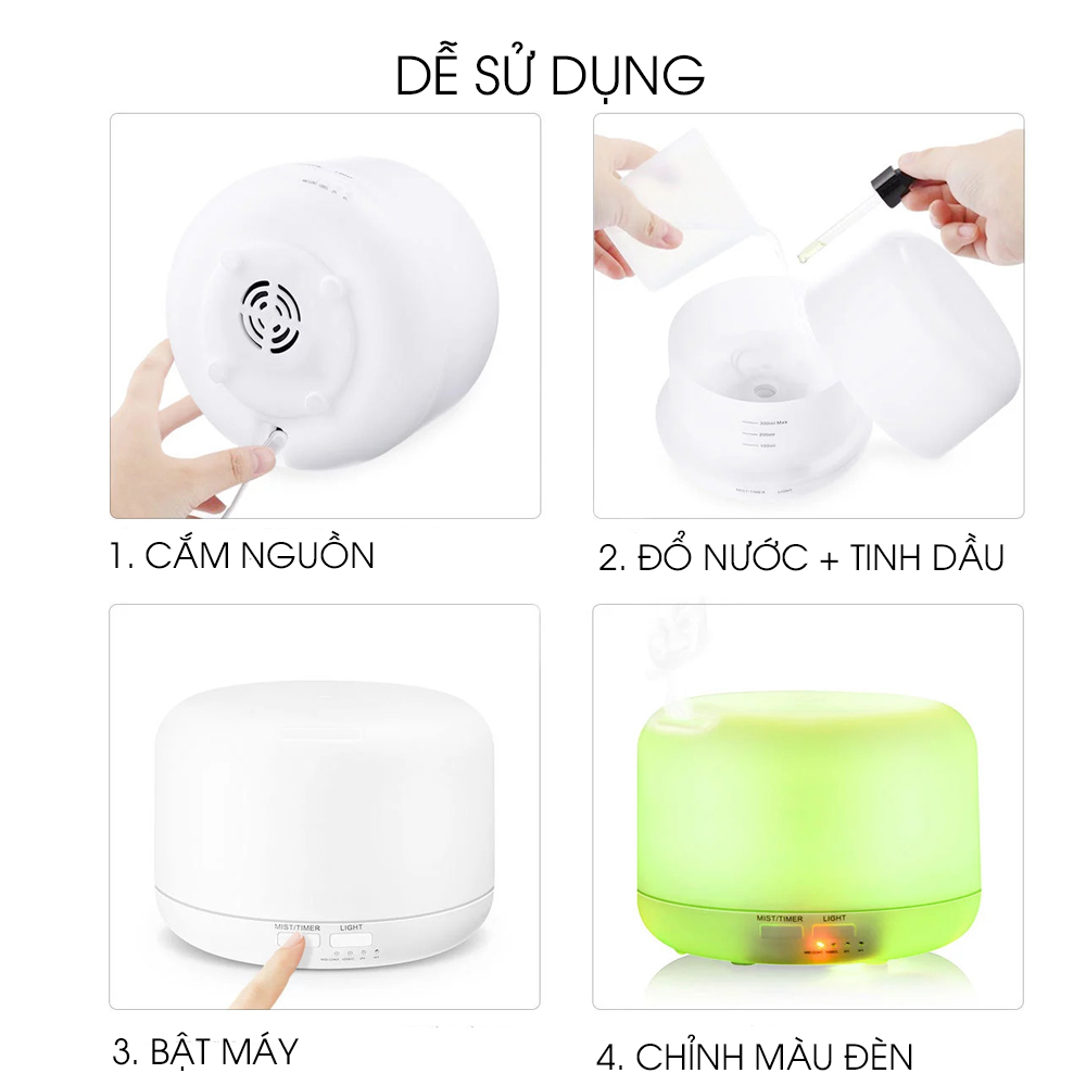 Máy xông tinh dầu Vdecor trụ Ngọc Tuyết siêu âm cao cấp tích hợp led 7 màu | kèm remove | TẶNG TINH DẦU