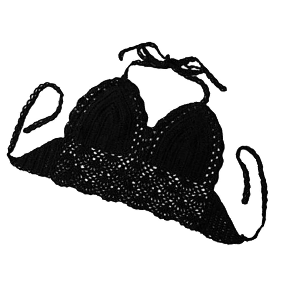 Women's Crochet Hollow Out Sleeveless Low Waist Bikini Tops Swimsuit Black