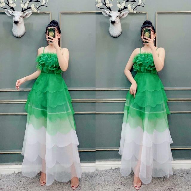 ĐẦM MAXI XẾP TẦNG 2 DÂY KẾT HOA NỔI - SIZE M/L ĐẾN 57kgMM MM