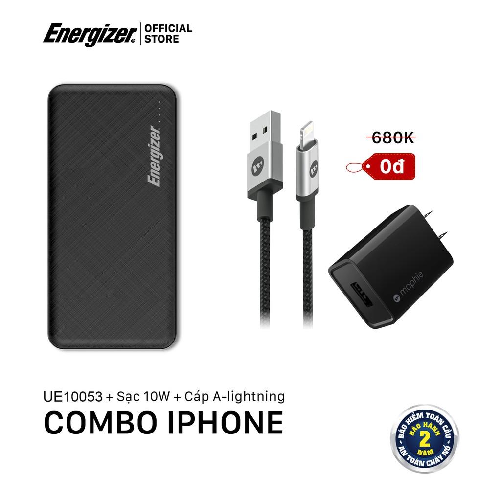 Combo sạc dự phòng Energizer 10,000mAh UE10053 - sạc Mophie 10W - cáp Mophie A 1M - Hàng Chính Hãng